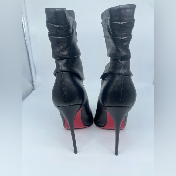 Christian Louboutin Ishtar Black Leather Mid Calf Pointed Stiletto Heels Boots - Picture 9 of 14